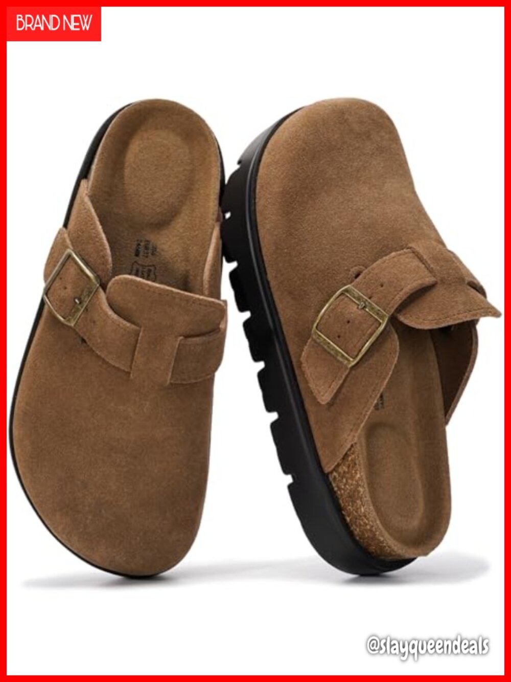 Genuine Leather Platform Clogs for Women - Cork Footbed Mules